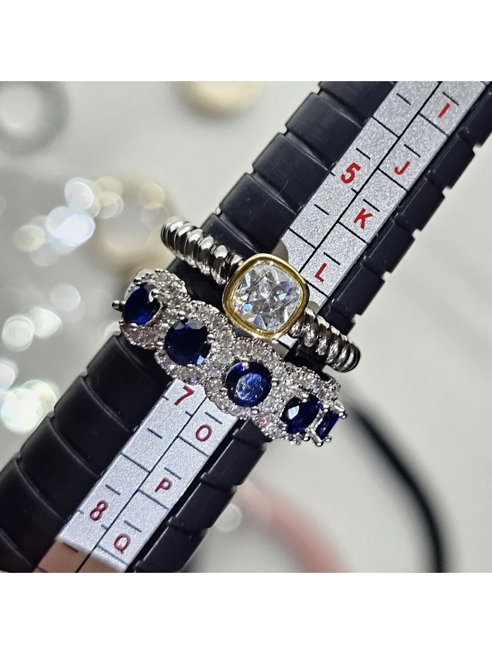 Lot of 2 Size 6.5 Rings Two-tone Gold- & Rhodium-plated Blue Sapphire CZ Band